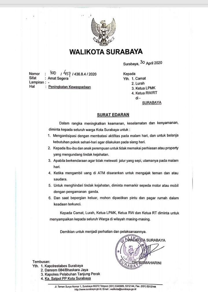 Risma Keluarkan Surat Edaran Terkait Keamanan Saat PSBB, Ini Rinciannya