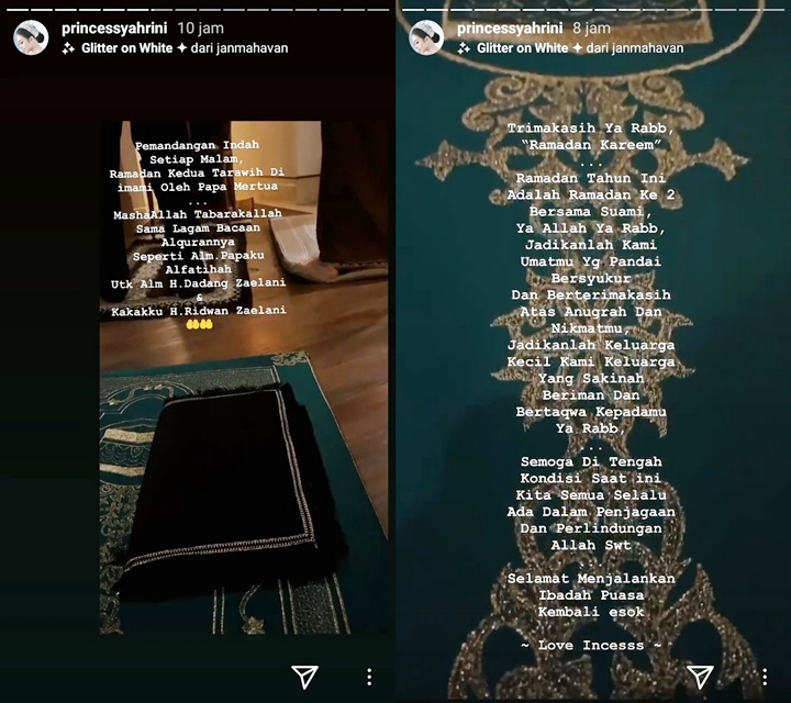 Syahrini Teringat Mendiang Ayah Saat Papa Mertua Imami Salat Tarawih Di Rumah