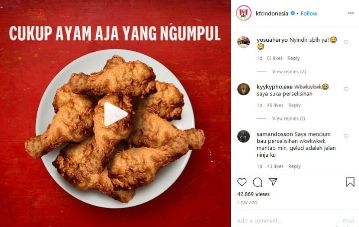KFC Disebut Sindir Toko Sebelah Usai Posting Video \'Cukup Ayam Aja yang Kumpul\'