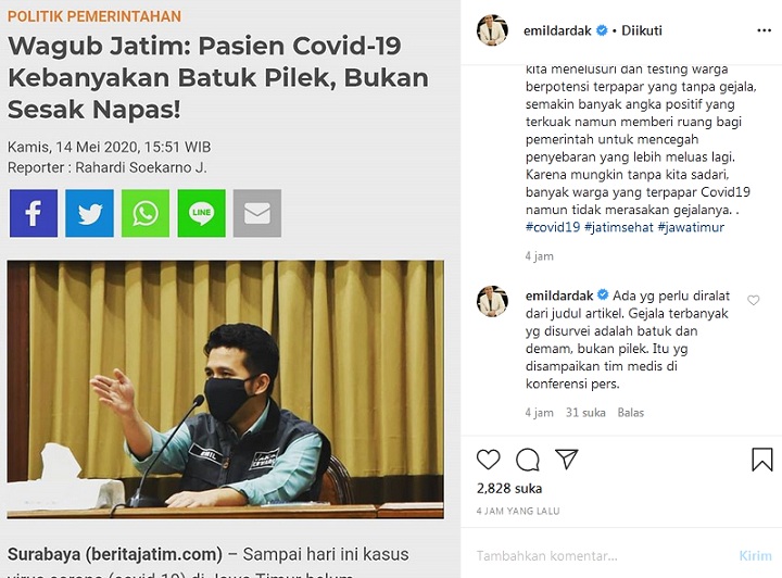Emil Dardak Sebut Batuk-Pilek Gejala COVID-19, Ridwan Kamil Ikut Meralat