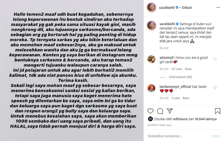 Sarah Salsabila Keihl Beri Klarifikasi Soal Video Lelang Keperawanan
