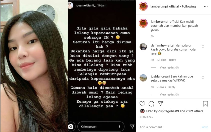 Rosa Meldianti Sindir Sarah Keihl Terlalu Murah Lelang Keperawanan Seharga Rp 2 Miliar