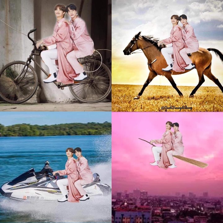 Potret Keluarga BTS Jadi Meme, RM dan Jin Romantis Naik Kuda Hingga Sapu Terbang