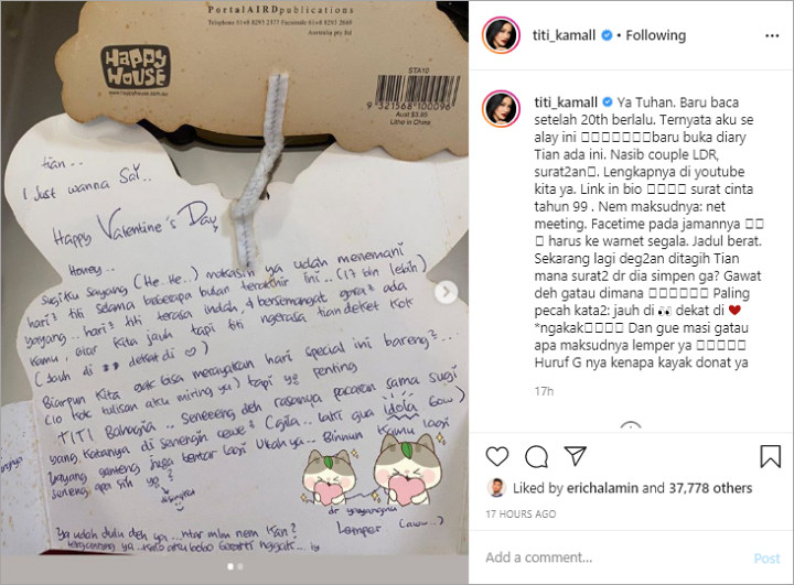 Lucu Sekaligus Romantis, Begini Isi Surat Titi Kamal yang Bikin Christian Sugiono Klepek-Klepek