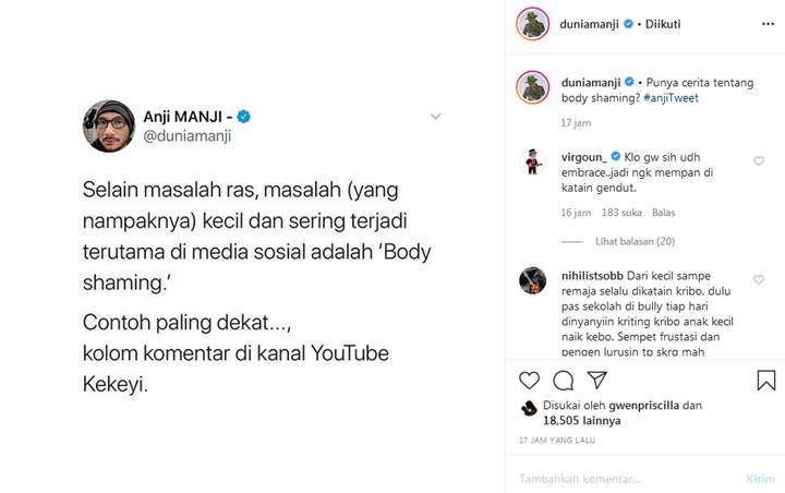Anji Peringatkan Netizen Soal Komentar Body Shaming