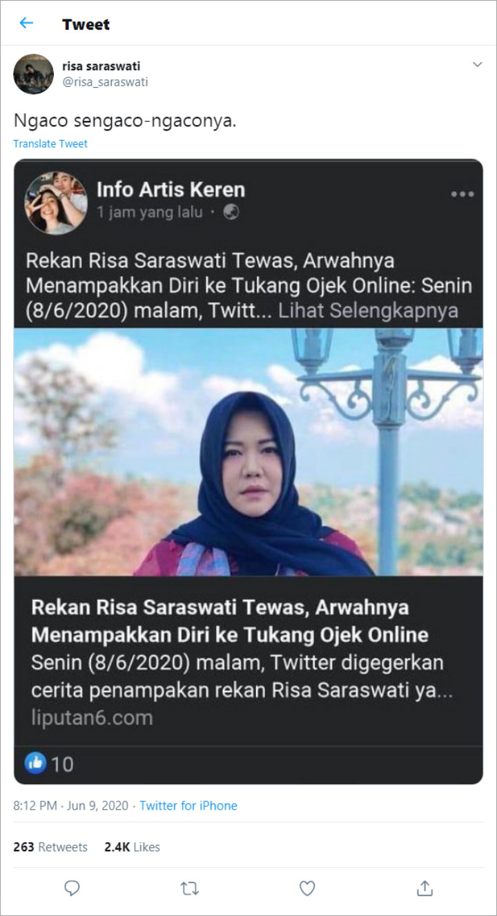 Risa Saraswati Bantah Sosok \'Cindy\' Bagian dari Tim Jurnalrisa