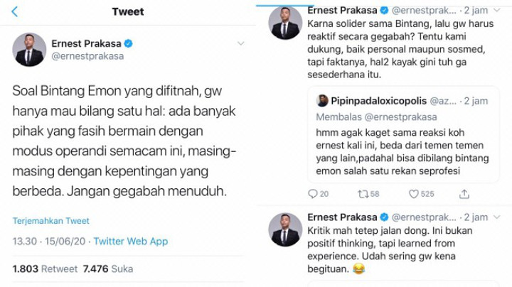 Bintang Emon Difitnah Pakai Narkoba, Ernest Prakasa Ungkap Pelakunya