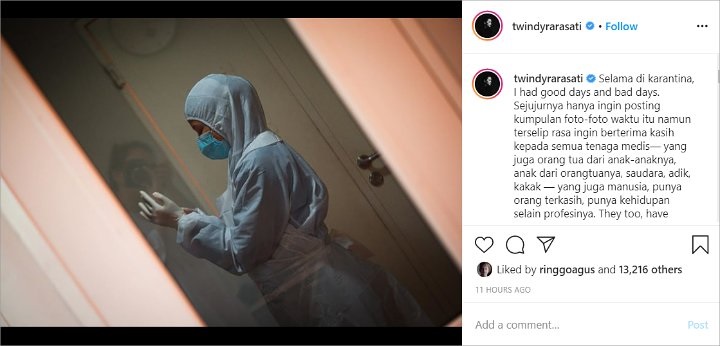 Pajang Foto Tenaga Medis Ber-APD Lengkap, Twindy Rarasati Selipkan Pesan Ini