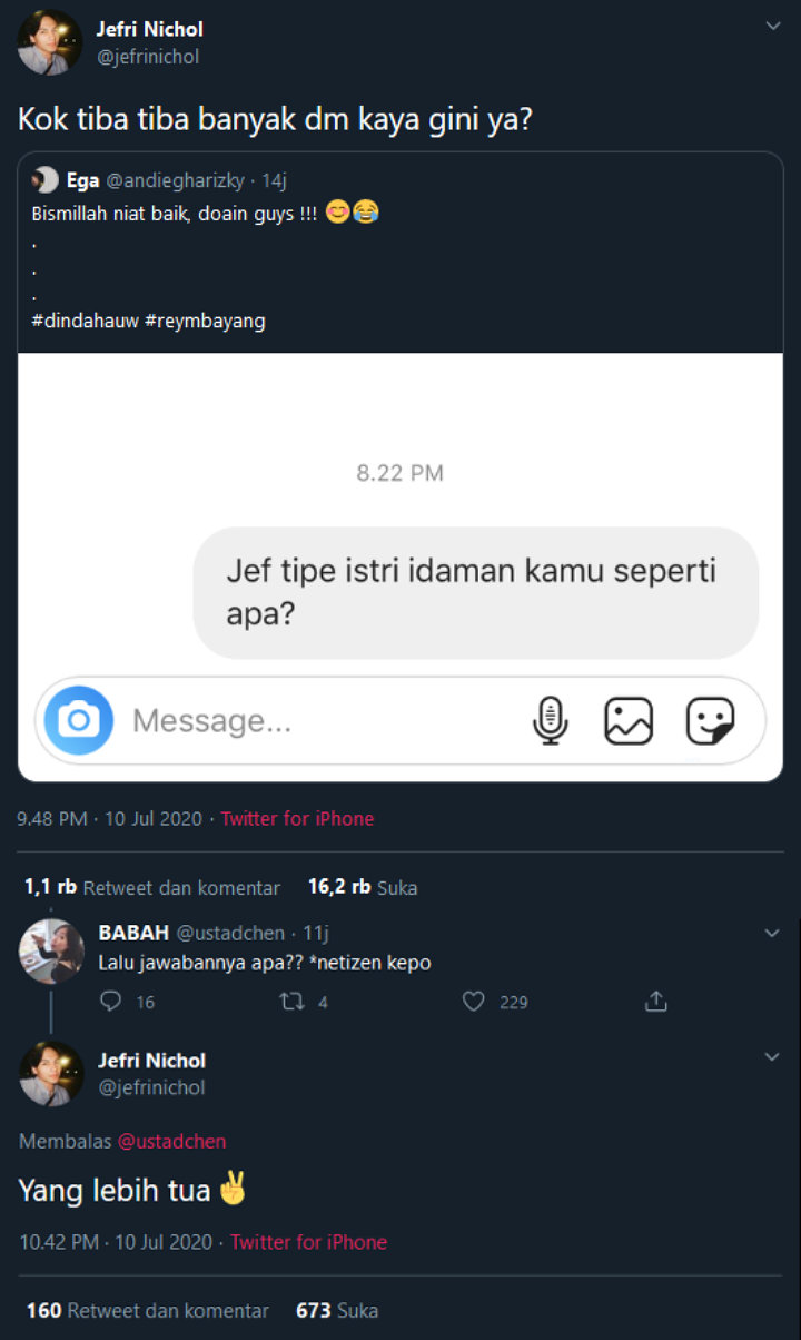 Jefri Nichol Banjir DM Tanya Istri Idaman, Ternyata Suka yang Lebih Tua