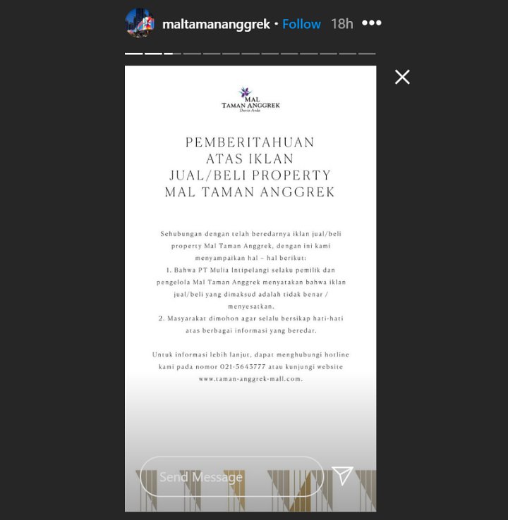 Mal Taman Anggrek Laku Dijual Rp 17 Triliun di Toko Online, Begini Respon Pengelola