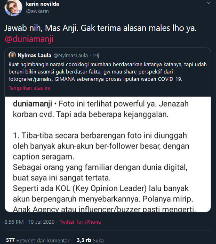 Awkarin hingga Chef Arnold Komentari Alasan Anji Tulis COVID-19 Jadi CVD