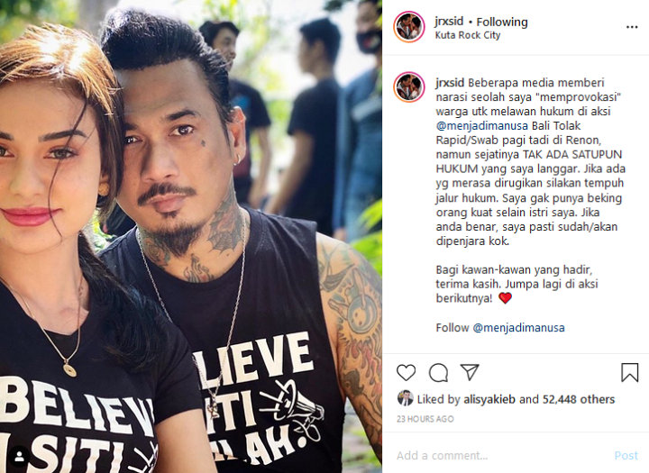 Tak Terima Disebut Provokator Demo di Bali, Jerinx SID Tegaskan Tidak Melanggar Hukum