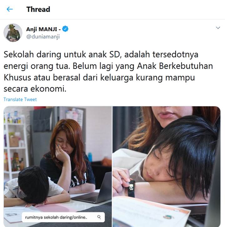 Anji Tuai Komentar Sinis Saat Keluhkan Sekolah Daring