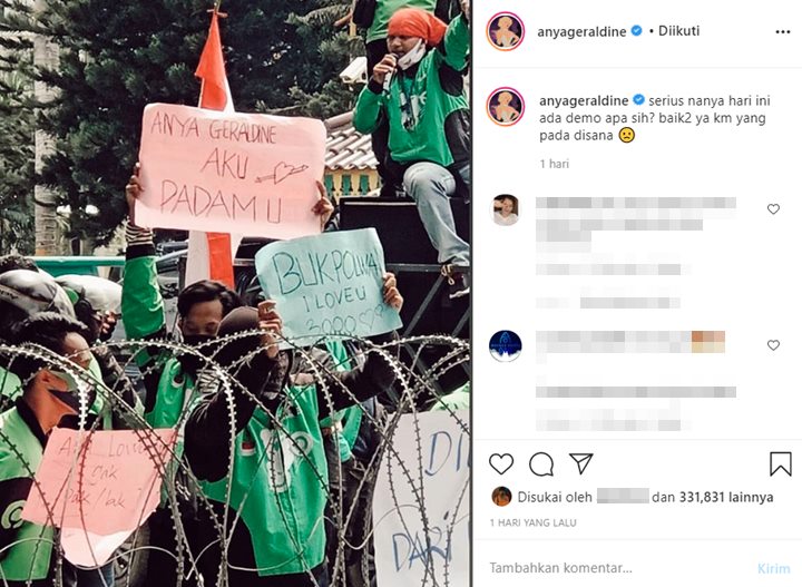 Namanya \'Dibawa\' Demo Ojol, Anya Geraldine Beri Perhatian