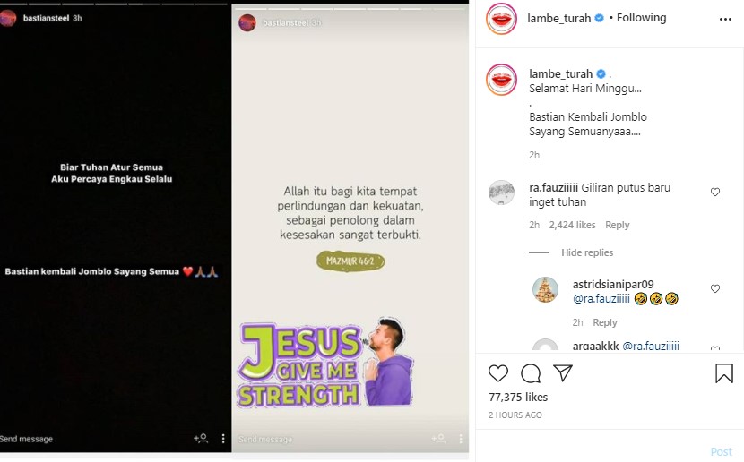 Bastian Steel Umumkan Kini Jomblo, Tulis Kutipan Alkitab Jadi Perbincangan