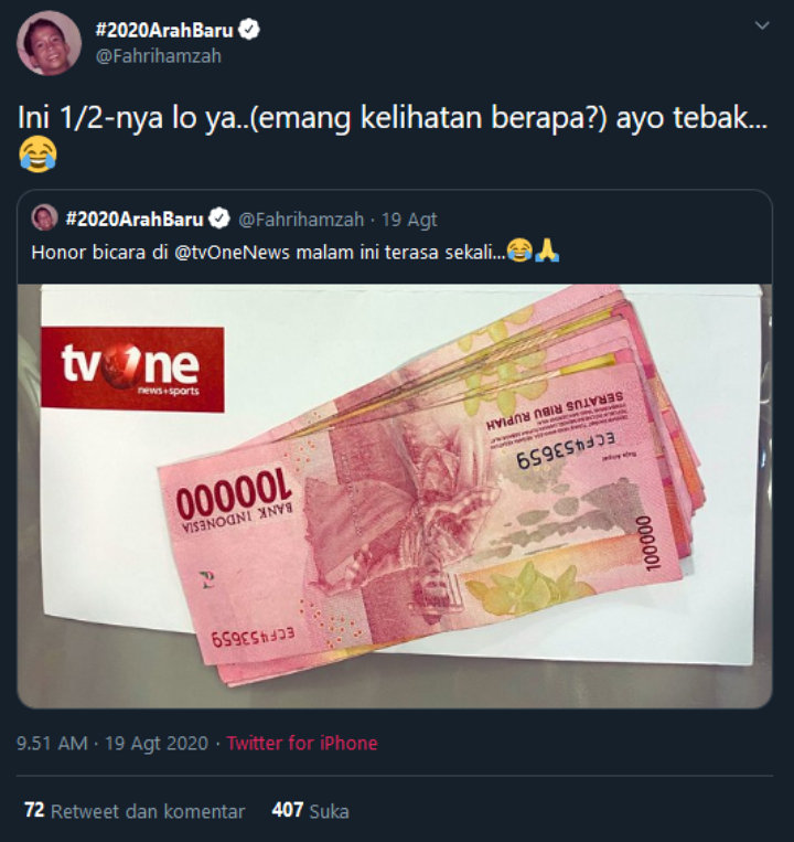 Jadi Narasumber Di TV One, Fahri Hamzah Pamerkan Jumlah Honornya