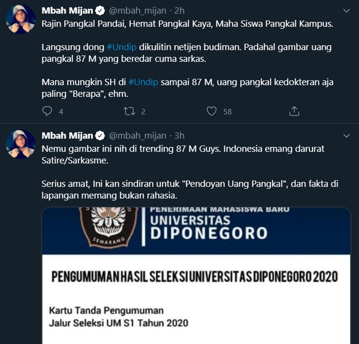 Mbah Mijan Sebut Uang Pangkal Undip Rp87 Miliar Hanya Bentuk Sarkasme