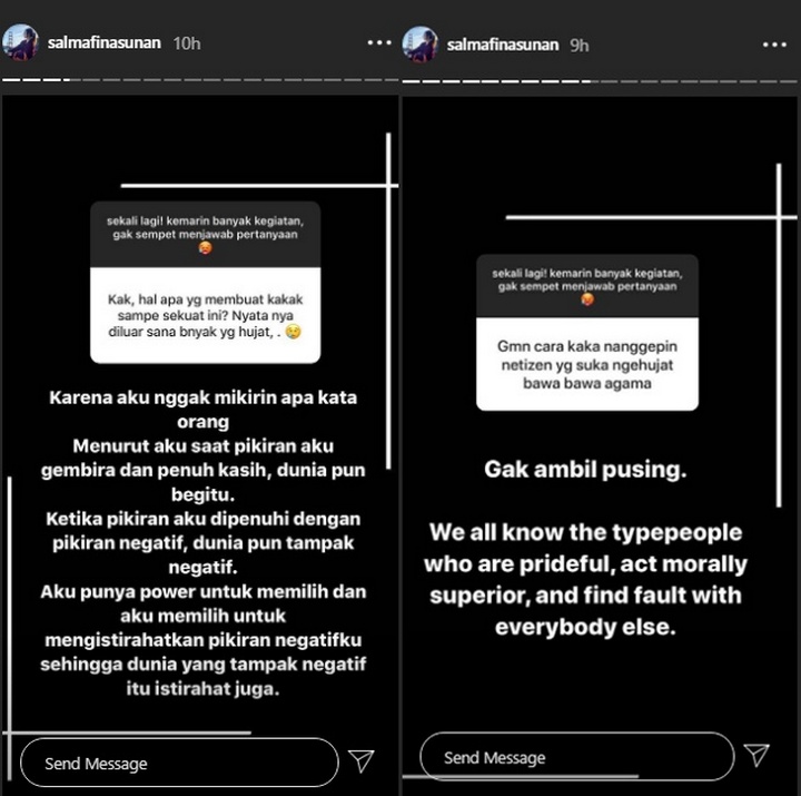 Salmafina Sunan Soal Hujatan Netter