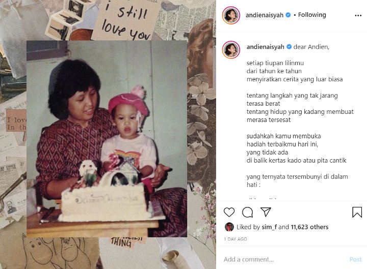 Pajang Foto Lawas di Hari Ulang Tahun, Andien Tulis Surat untuk Diri Sendiri