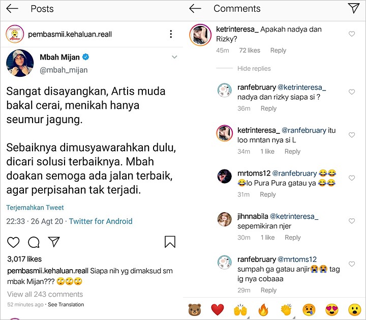 Mbah Mijan Bahas Artis Muda yang Bakal Cerai Padahal Baru Nikah, Netter Curiga Rizki-Nadya