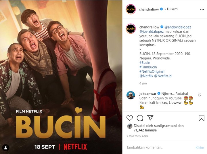 \'Bucin\' Jadi Film Original Netflix Indonesia, Joko Anwar Puji Chandra Liow