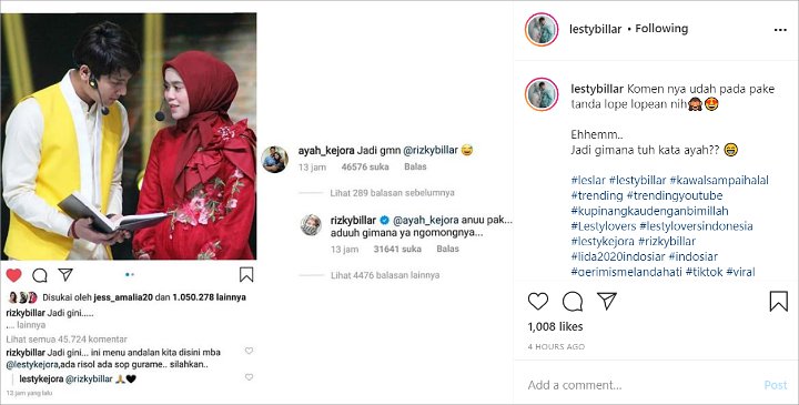 Rizky Billar Didesak \'Calon Mertua\', Lesti Andryani Beri Tanda Hati Bikin Baper