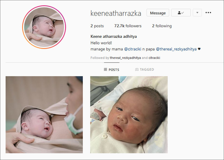 Baru Lahir, Akun Instagram Anak Citra Kirana-Rezky Aditya Diserbu Followers