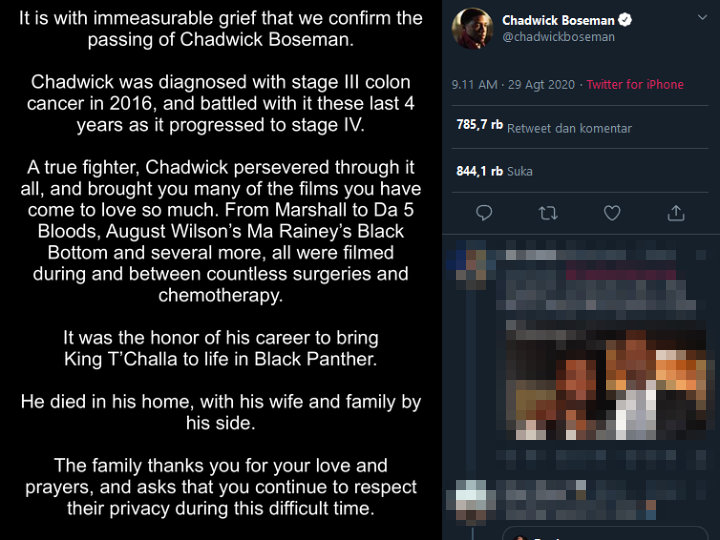 Chadwick Boseman \'Black Panther\' Meninggal Dunia Setelah 4 Tahun Derita Kanker Usus