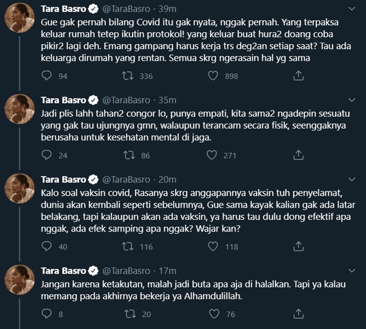 Tara Basro Beri Penjelasan Setelah Dikritik Karena Tak Percaya COVID-19