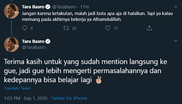 Tara Basro Beri Penjelasan Setelah Dikritik Karena Tak Percaya COVID-19