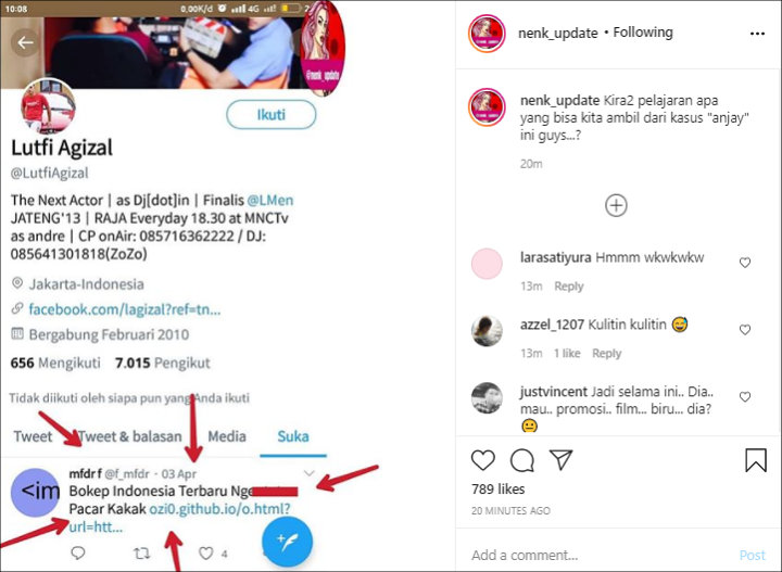 IG Menghilang, Akun Twitter Lutfi Agizal Keciduk Beri Like Link Video Mesum?