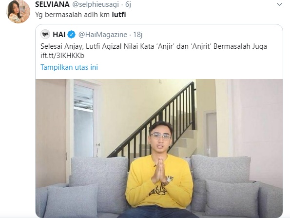Lutfi Agizal Trending Twitter Lagi Gara-Gara Permasalahkan Kata ‘Anjir’ dan ‘Anjrit’
