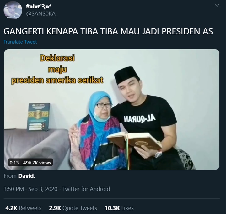 Aldi Taher Bikin Geger Deklarasi Jadi Presiden AS, Pegang Quran Pakai Tangan Kiri?