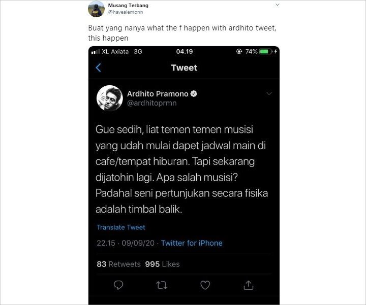 Viral Cuitan Ardhito Pramono Ngeluh Soal Musisi Tak Bisa Manggung, Dicibir Karena Bawa-bawa Fisika