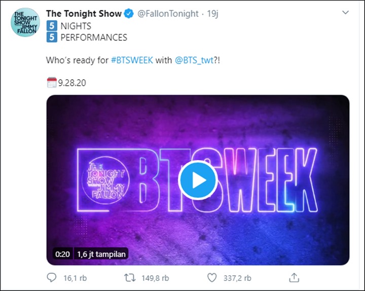BTS Ambil Alih \'The Tonight Show\' Dengan Pertunjukan Seminggu Penuh Bertajuk \'BTS Week\'