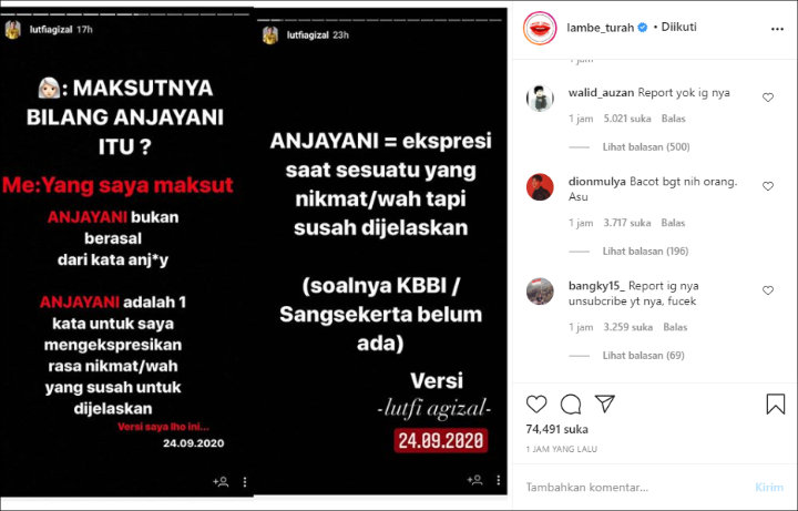 Lutfi Agizal Tegaskan \'Anjayani\' Buykan Dari Kata \'Anjay\', Akun Instagram Terancam Kena Report