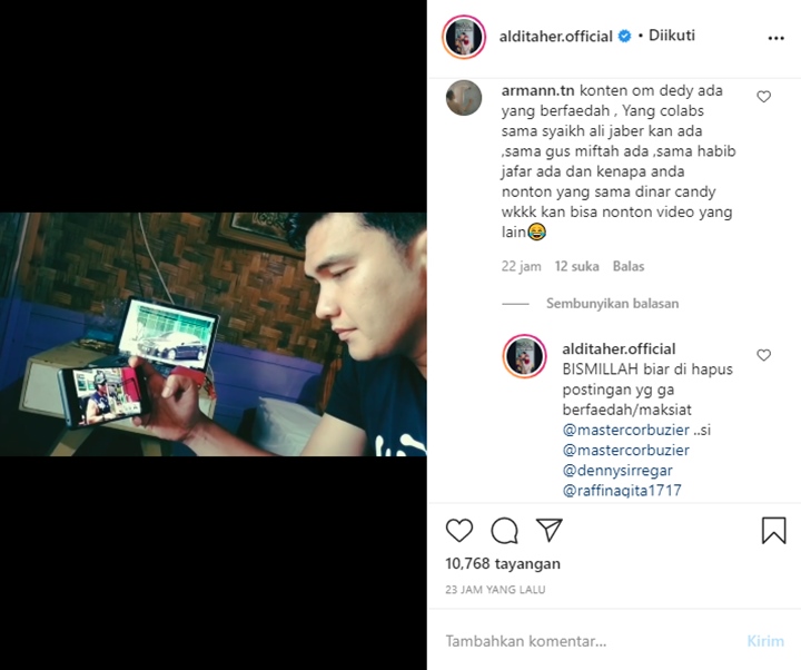 Aldi Taher Minta Deddy Corbuzier Hapus Konten \'Maksiat\' Bareng Dinar Candy