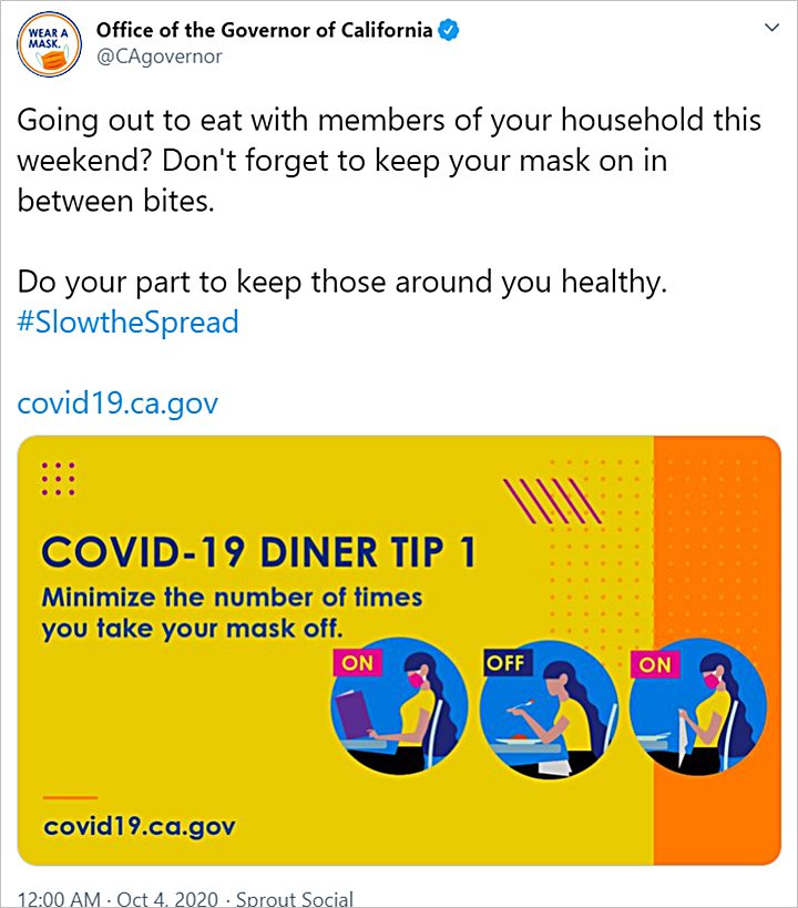 COVID-19 AS Mengkhawatirkan, Gubernur California Serukan Pakai Masker Saat Makan