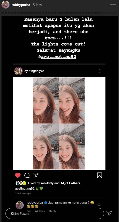 Ramalan Soal Jodoh Ayu Ting Ting Terbukti, Robby Purba Beri Reaksi Ini