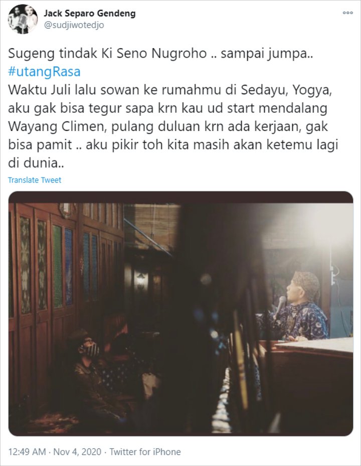 Kabar Duka, Dalang Kondang Ki Seno Nugroho Meninggal Dunia Sampai Jadi Trending Twitter