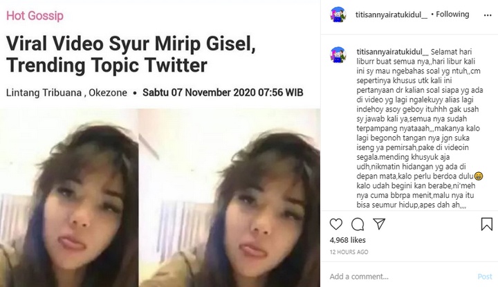 Titisan Nyai Kidul Benarkan Wanita di Video Mesum Itu Gisel?