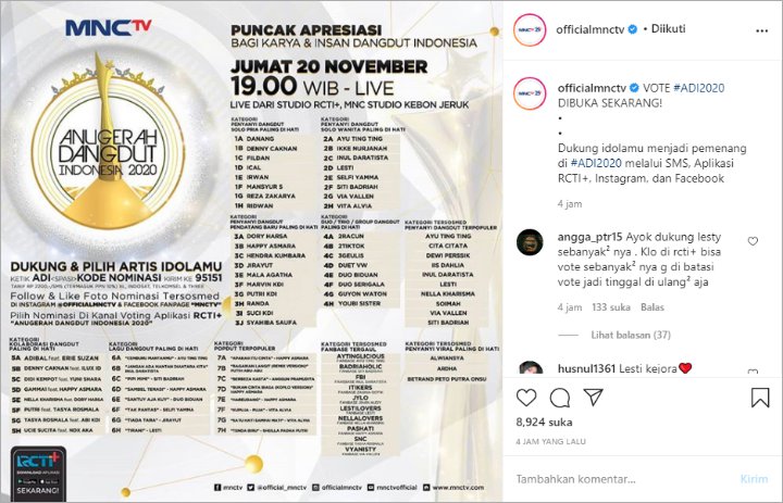 MNCTV Gelar Ajang Penghargaan Anugerah Dangdut Indonesia 2020, Ada Nominasi Untuk Fanbase