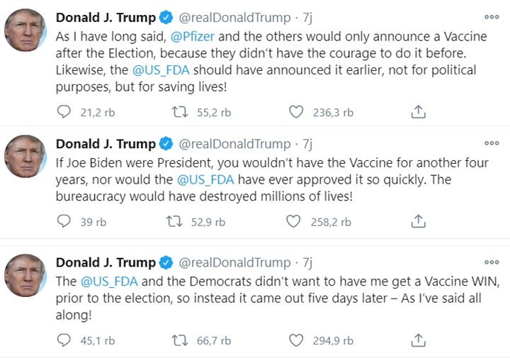 Masih Tak Terima Kekalahan, Trump Kini Serang Biden Lewat Isu Vaksin Corona