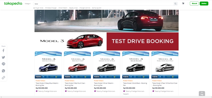 Geger Bisa Beli Tesla di Tokopedia Sampai Jadi Trending, Cuma Seharga Rp 100 Juta?