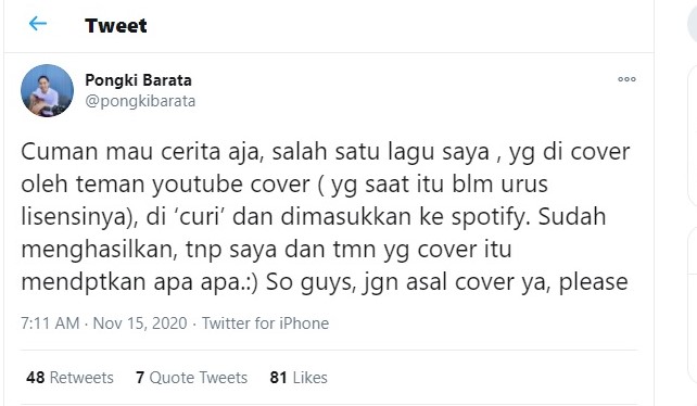 Lagunya \'Dicuri\', Pongky Barata Beri Peringatan Soal Aksi Cover Sembarangan