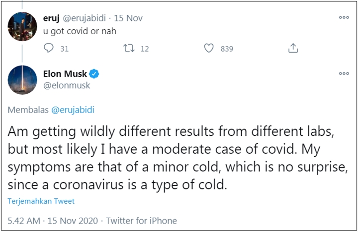Sempat Sesumbar Tak Butuh Vaksin, Bos Tesla Elon Musk Akui Alami Gejala Sedang COVID-19