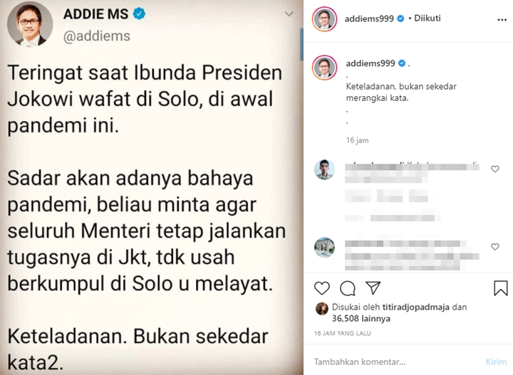 Addie MS Kenang Keteladanan Presiden Jokowi di Tengah Pandemi Tuai Pro Kontra
