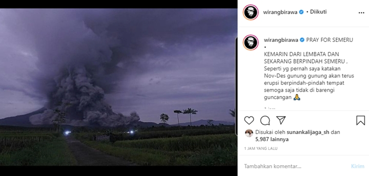 Semeru Meletus, Wirang Birawa Sebut Salah Satu Gunung di Jawa Bakal \'Nyusul\'