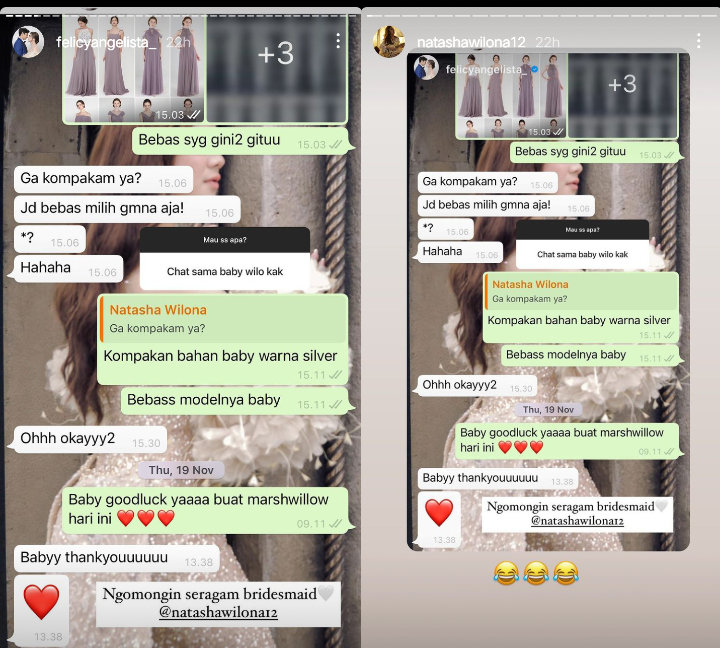 Bakal Jadi Bridesmaid, Natasha Wilona Bocorkan Chat Pribadi dengan Felicya Angelista