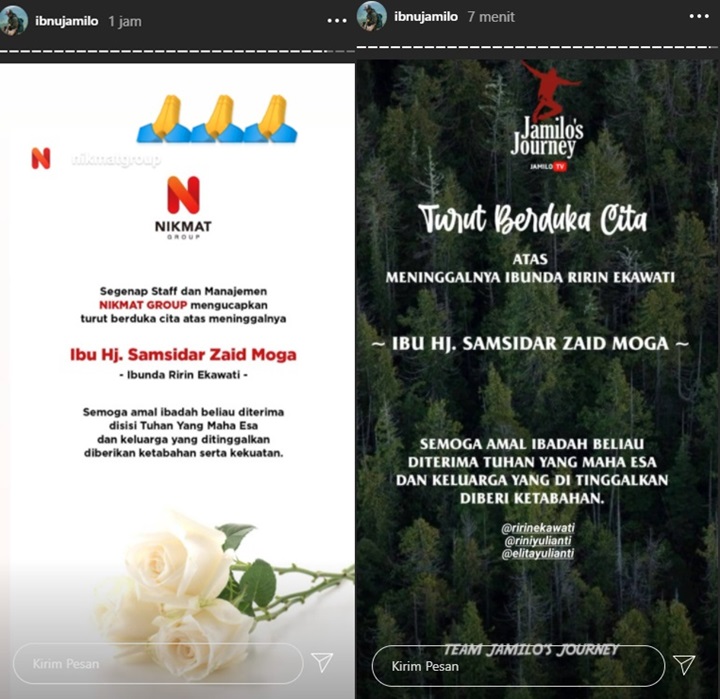 Ibunda Ririn Ekawati Wafat, Ibnu Jamil Tunjukkan Kedekatan dengan Almarhumah